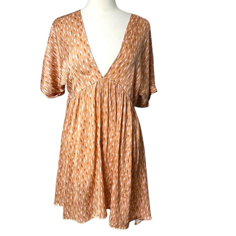 By Together Plunge Vee Neck Short Dolman Sleeve Dress SZ S Orange Peach Rust